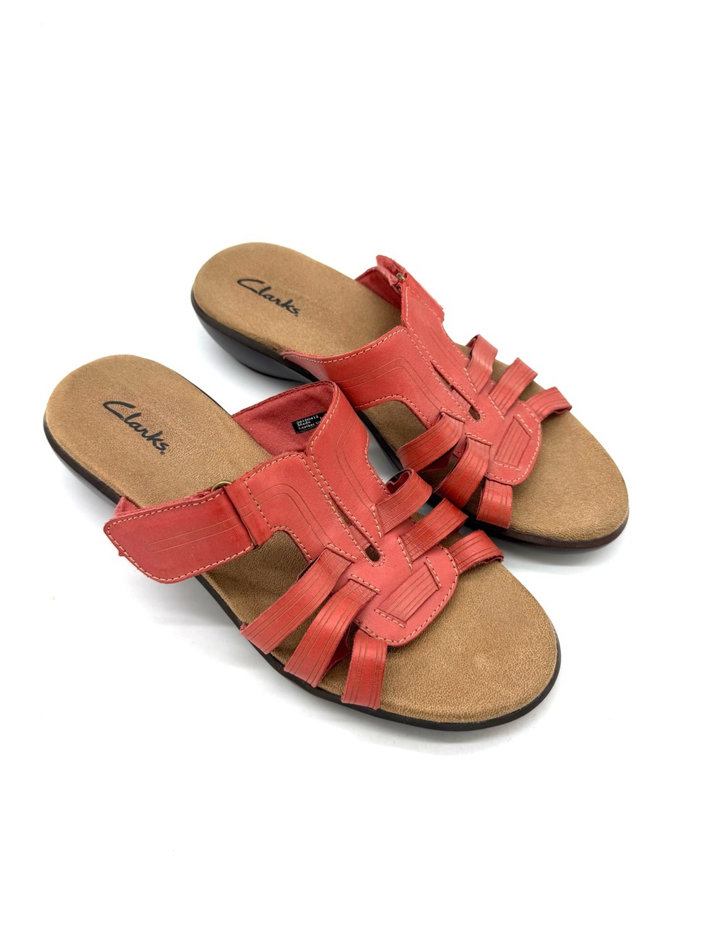 Clark’s Hayla Wedge Sandal Slip On Adjustable Coral Comfortable Size 7.5